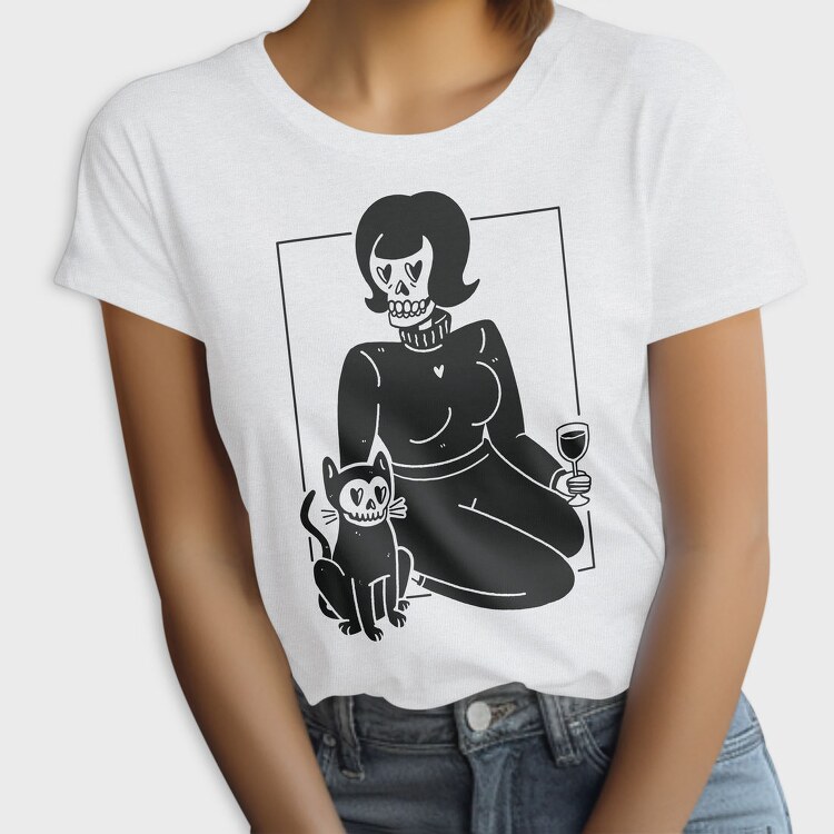 Skeleton Girl And Cat, Tricou Femei