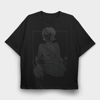 Skeleton Girl And Cat, Tricou Oversize Barbati (Unisex)