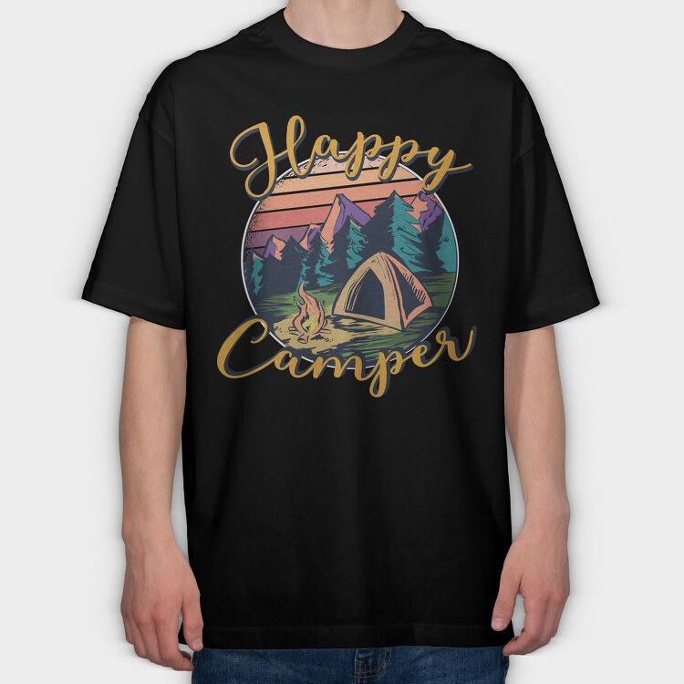 Happy Camper Lettering Only Request, Tricou Oversize Barbati (Unisex)