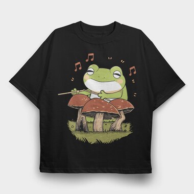 Frog Playing Drums Mushroom, Tricou Oversize Barbati (Unisex)