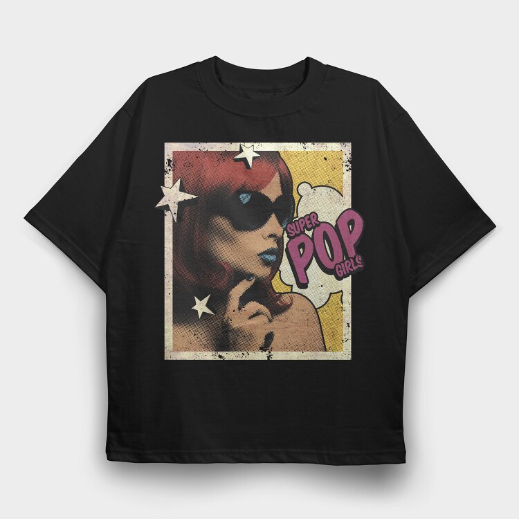 Pop Art Woman With Sunglasses Tote Super Pop, Tricou Oversize Barbati (Unisex)