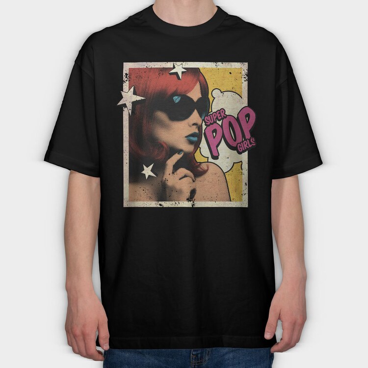 Pop Art Woman With Sunglasses Tote Super Pop, Tricou Oversize Barbati (Unisex)