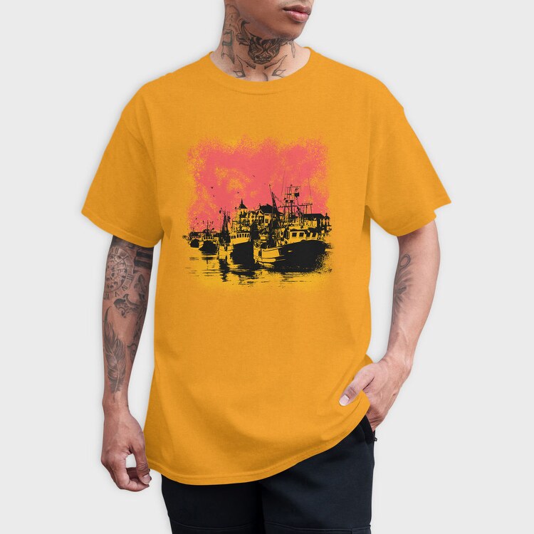 Port With Ships And Boats Sight Seen, Tricou Barbati (Unisex)