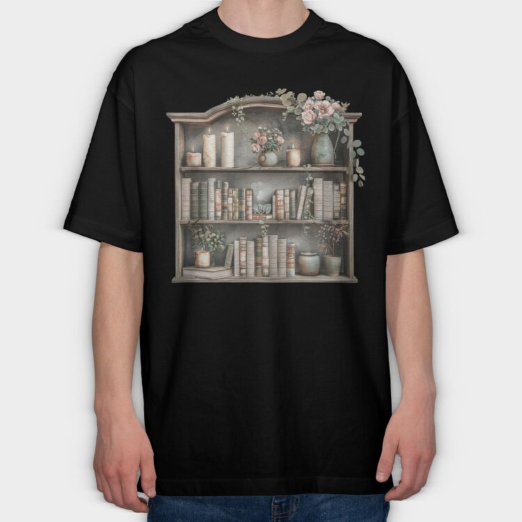 Vintage Bookshelf, Tricou Oversize Barbati (Unisex)