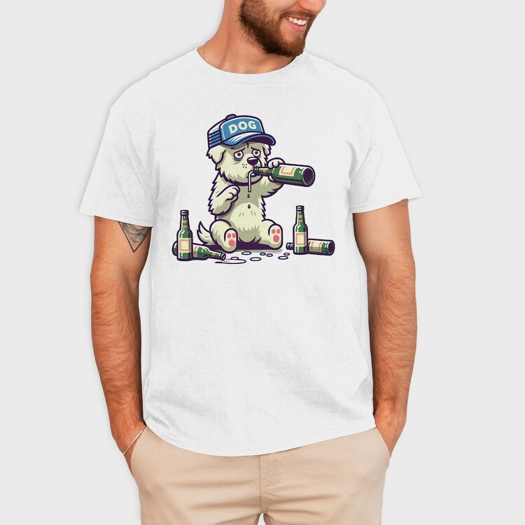 Dog Drinking Beer, Tricou Barbati (Unisex)