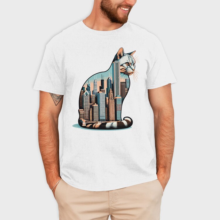 Chicago Skyline Cat, Tricou Barbati (Unisex)