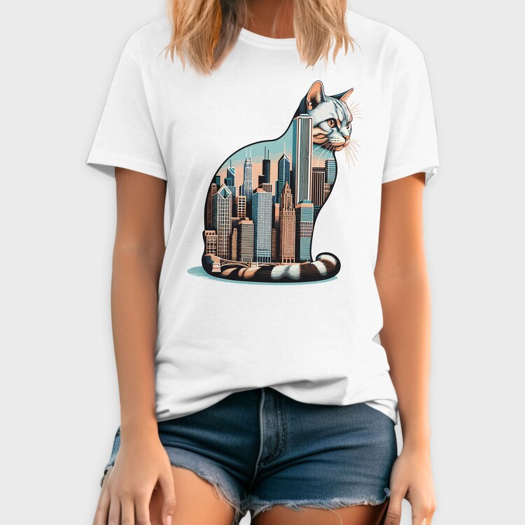 Chicago Skyline Cat, Tricou Barbati (Unisex)