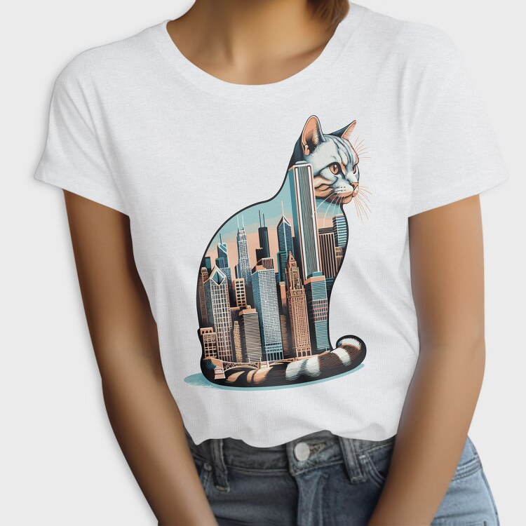 Chicago Skyline Cat, Tricou Femei