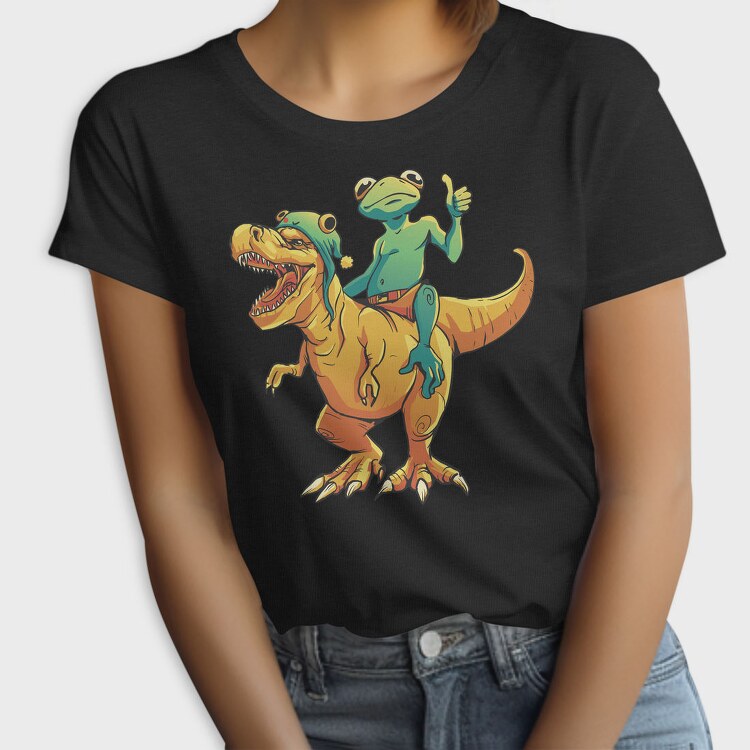 Frog Riding A T Rex Dino Trex, Tricou Femei