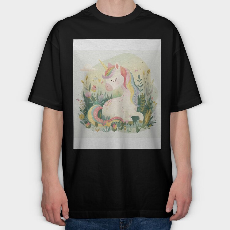Unicorn Sleeping In Flowers, Tricou Oversize Barbati (Unisex)
