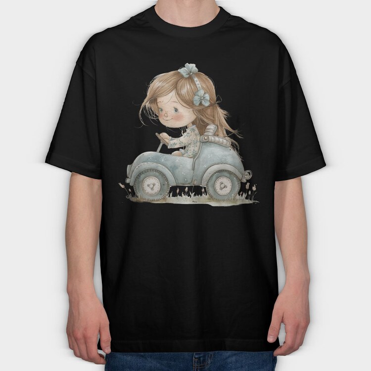 Vintage Girl Car, Tricou Oversize Barbati (Unisex)