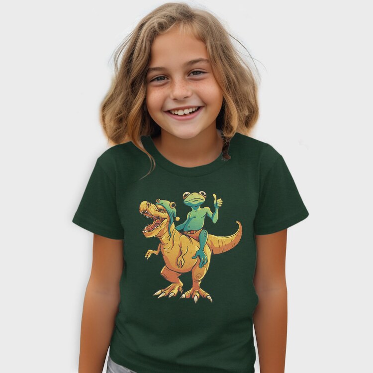 Frog Riding A T Rex Dino Trex, Tricou Copii