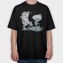 Happy Fisherman And Fish Cartoon, Tricou Oversize Barbati (Unisex)