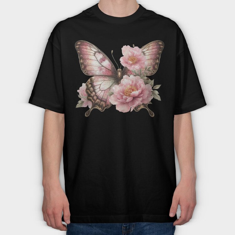 Vintage Butterfly Flowers, Tricou Oversize Barbati (Unisex)