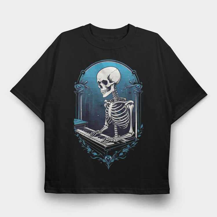 Skeleton Pianist Piano, Tricou Oversize Barbati (Unisex)