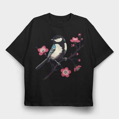 Chickadee On Blossom, Tricou Oversize Barbati (Unisex)