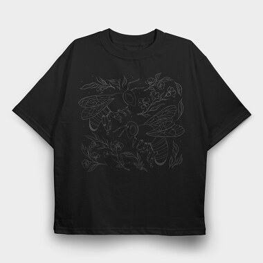 Bees And Plants Flowers, Tricou Oversize Barbati (Unisex)