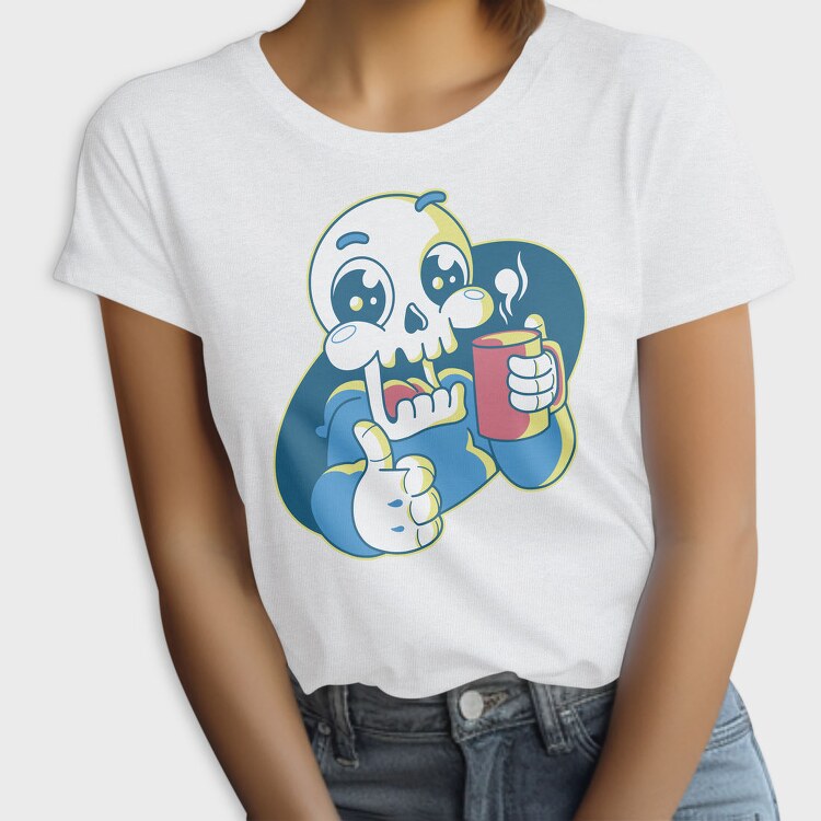 Skeleton Reaper Drinking Grim Coffee, Tricou Femei