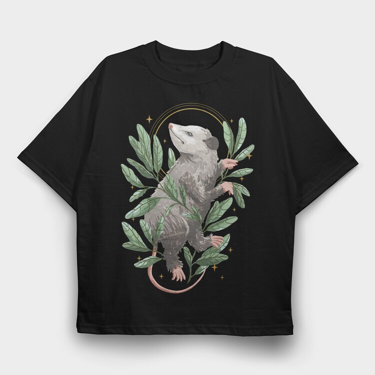 Possum Animal With Mystical Leaves, Tricou Oversize Barbati (Unisex)