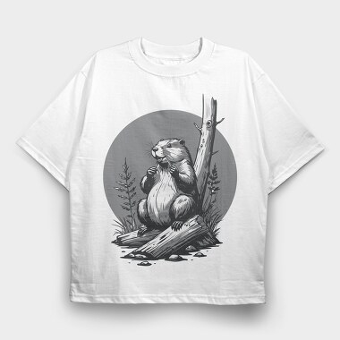 Contemplative Beaver, Tricou Oversize Barbati (Unisex)