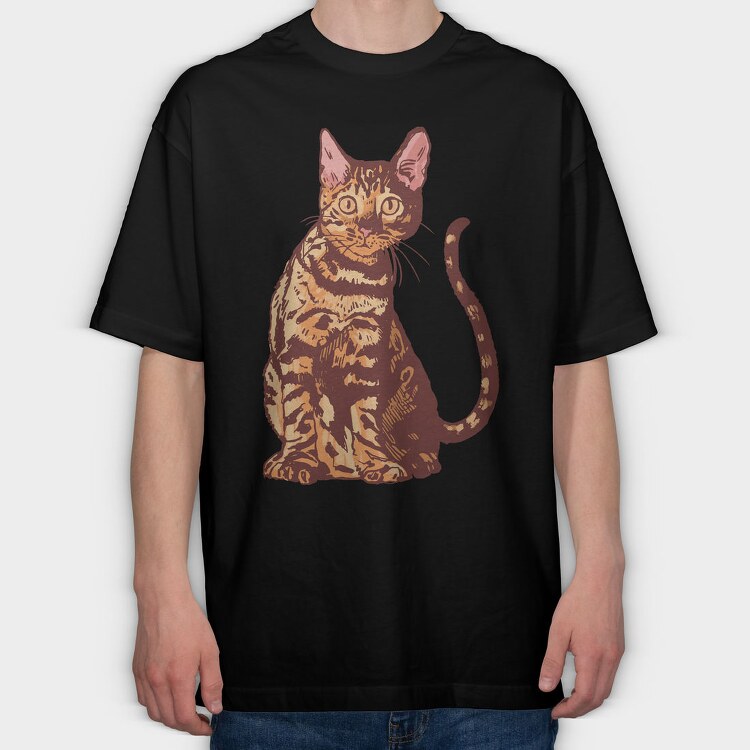 Bengal Cat Realistic, Tricou Oversize Barbati (Unisex)