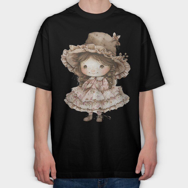 Vintage Charm Girl, Tricou Oversize Barbati (Unisex)