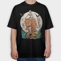 Skeleton Riding T Rex With Pumpkin, Tricou Oversize Barbati (Unisex)