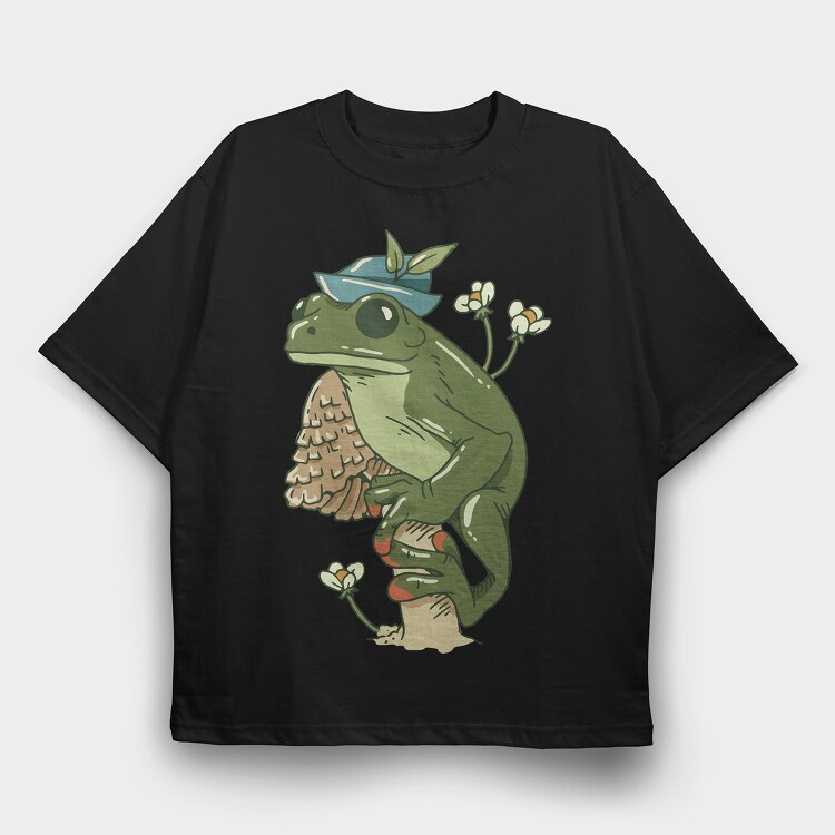 Froggy Flower Hat, Tricou Oversize Barbati (Unisex)