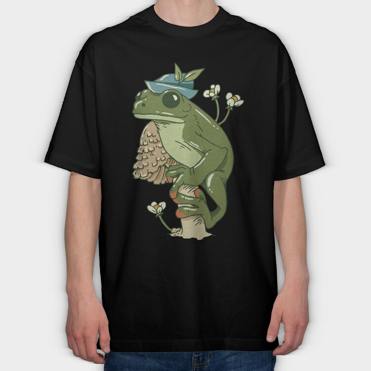 Froggy Flower Hat, Tricou Oversize Barbati (Unisex)