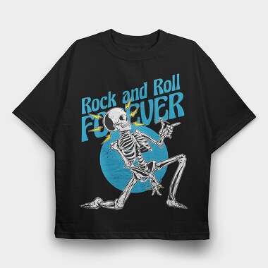 Skeleton Rock And Roll Forever, Tricou Oversize Barbati (Unisex)