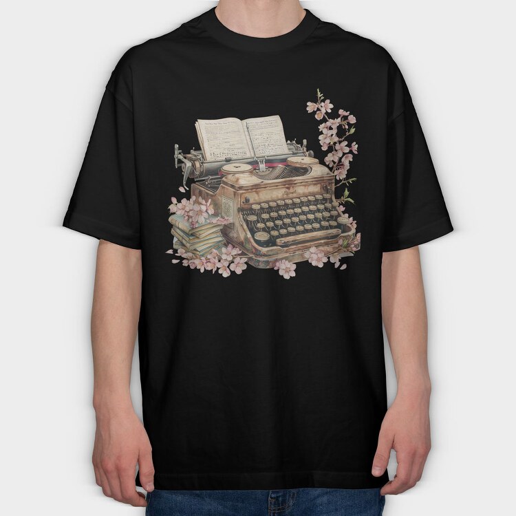 Typewriter Spring Blossoms, Tricou Oversize Barbati (Unisex)