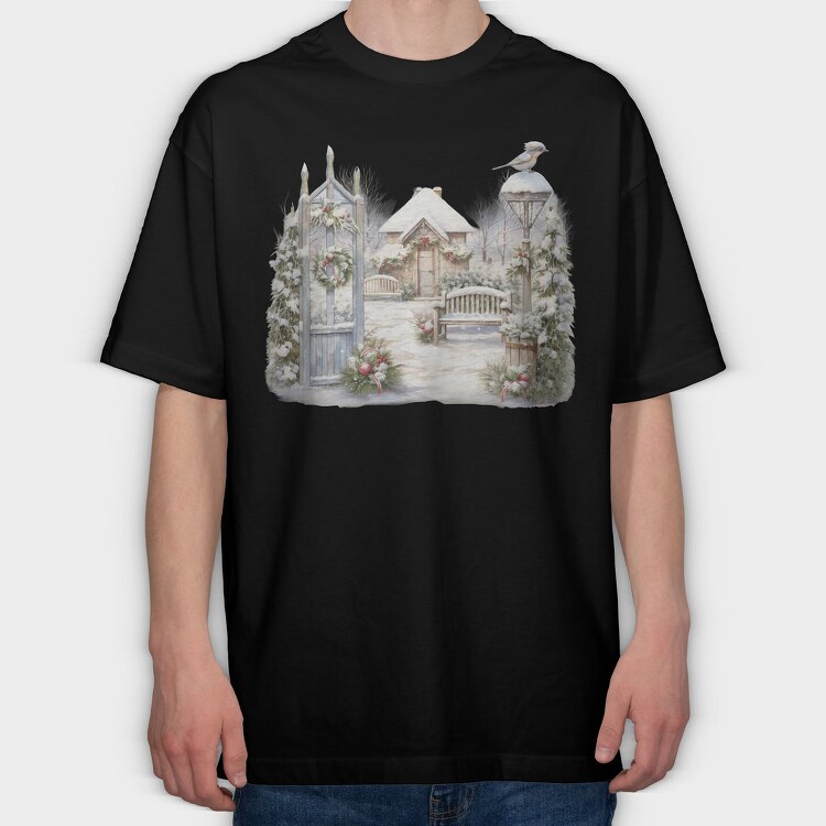 Vintage Christmas Garden, Tricou Oversize Barbati (Unisex)