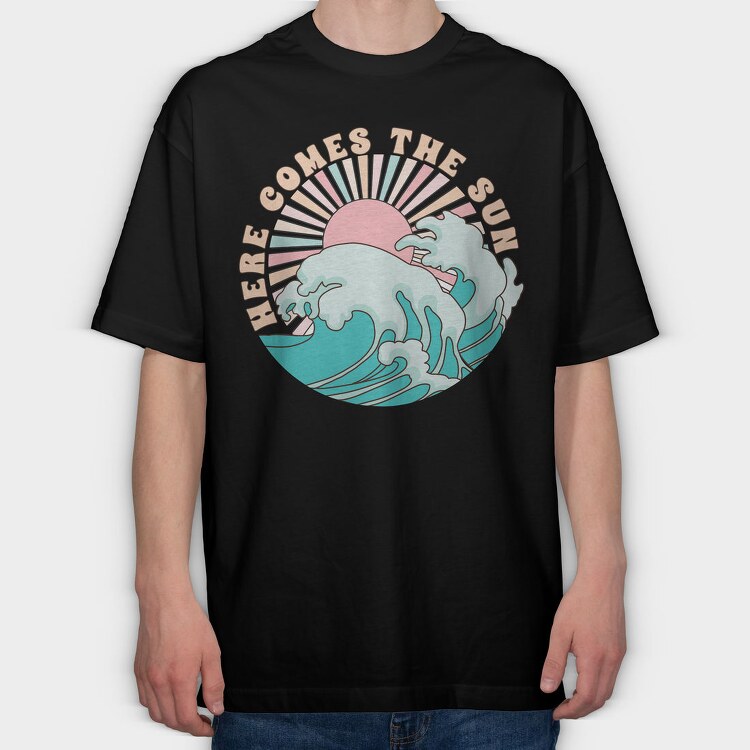 Vintage Beach Wave, Tricou Oversize Barbati (Unisex)