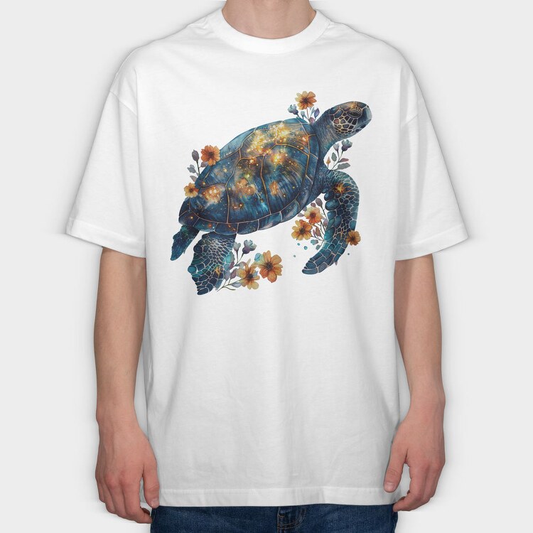 Turtle Floral Glow, Tricou Oversize Barbati (Unisex)