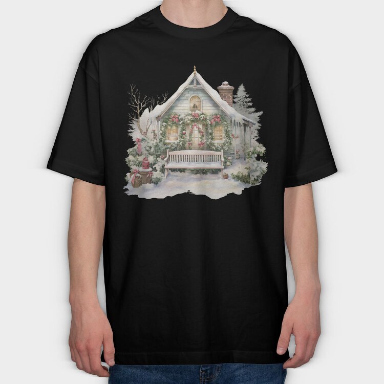 Vintage Christmas House, Tricou Oversize Barbati (Unisex)