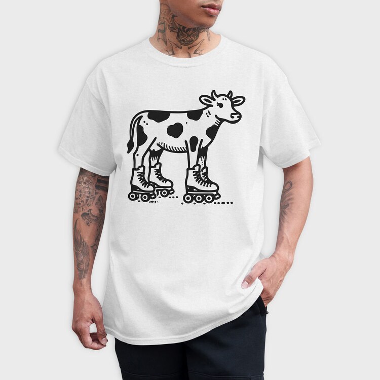 Funny Cow In Skate Rollers, Tricou Barbati (Unisex)