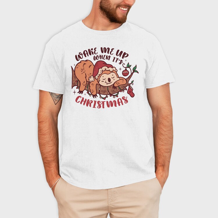 Wake Me Up When Its Christmas Sloth Sleeping, Tricou Barbati (Unisex)