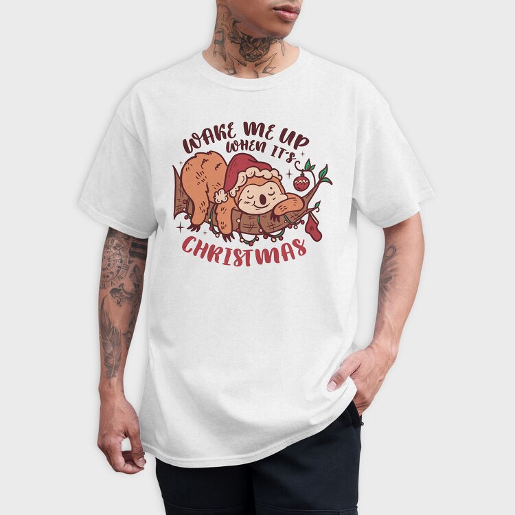 Wake Me Up When Its Christmas Sloth Sleeping, Tricou Barbati (Unisex)