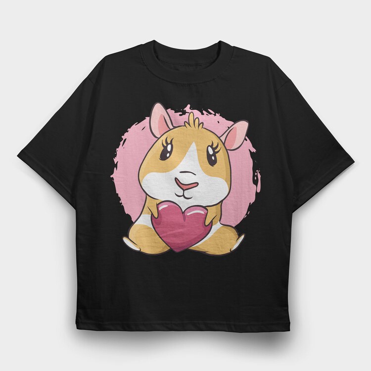 Heart Guinea Pig With, Tricou Oversize Barbati (Unisex)