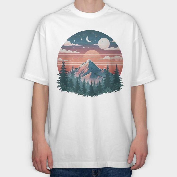 Vintage Mountain Night, Tricou Oversize Barbati (Unisex)