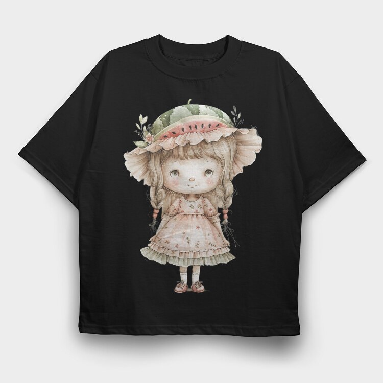 Vintage Watermelon Girl, Tricou Oversize Barbati (Unisex)