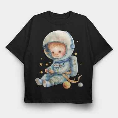 Watercolor Astronaut Kid, Tricou Oversize Barbati (Unisex)