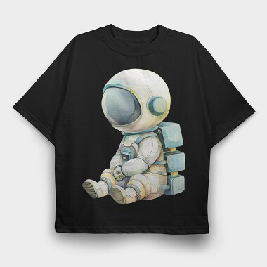 Watercolor Astronaut Sitting, Tricou Oversize Barbati (Unisex)