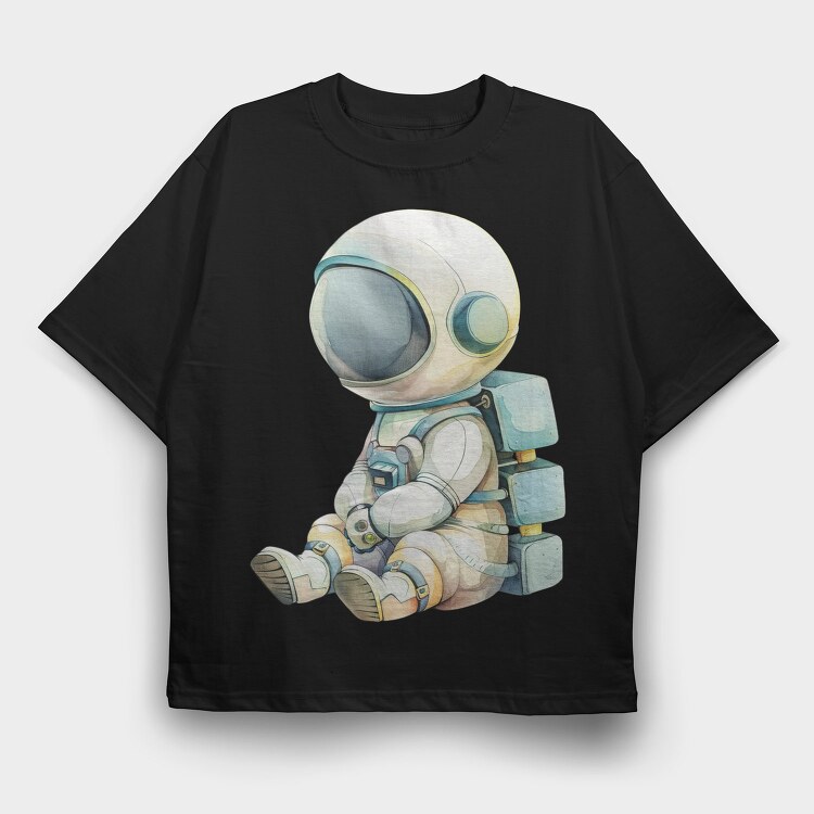 Watercolor Astronaut Sitting, Tricou Oversize Barbati (Unisex)