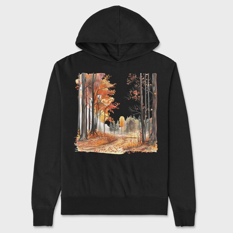 Watercolor Autumn Forest, Hanorac Oversize Barbati (Unisex)
