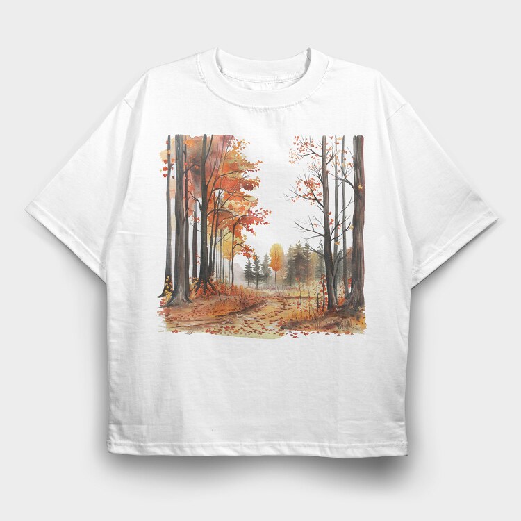 Watercolor Autumn Forest, Tricou Oversize Barbati (Unisex)