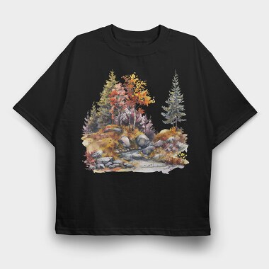 Watercolor Autumn Rock Garden, Tricou Oversize Barbati (Unisex)