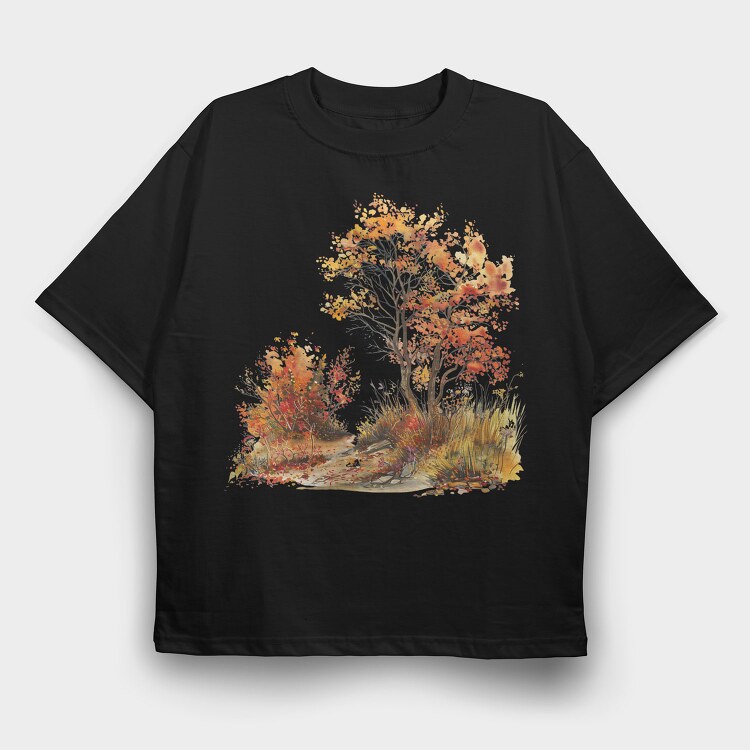 Watercolor Autumn Tree, Tricou Oversize Barbati (Unisex)