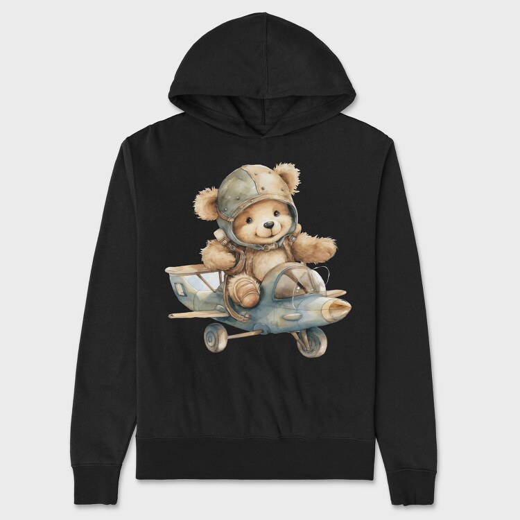 Watercolor Bear Airplane, Hanorac Oversize Barbati (Unisex)