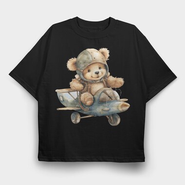 Watercolor Bear Airplane, Tricou Oversize Barbati (Unisex)